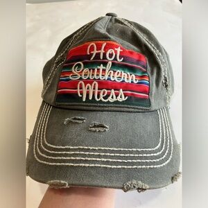 Kbethos Vintage Hot Southern Mess Strapback Hat Cap Womens Gray Trucker Frayed